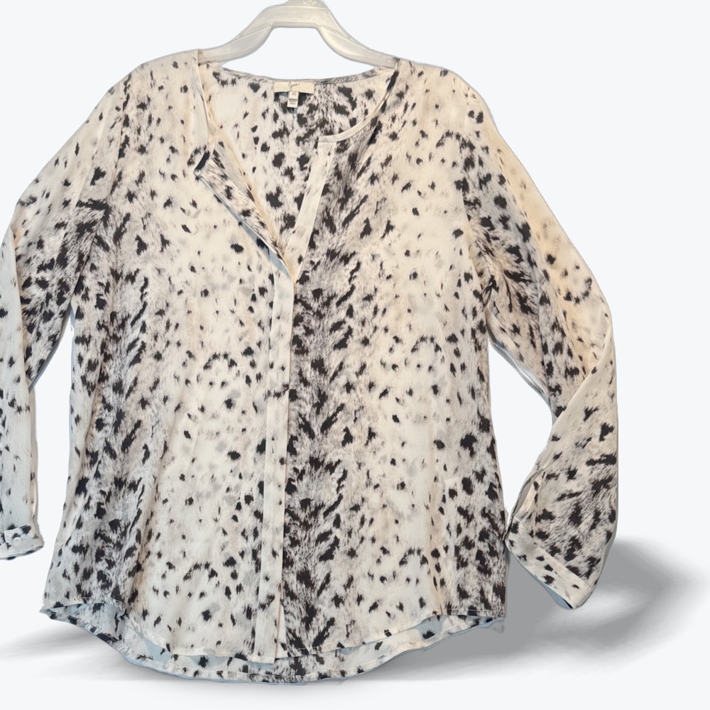Joie Silk Long Sleeve‎ Blouse V Neck Abstract Animal Print  Womens XS